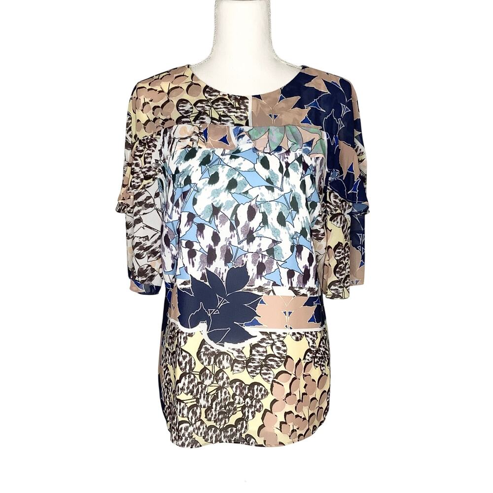 Reiss Multi-Print Short Sleeve Ruffle Detail Blouse Top 8